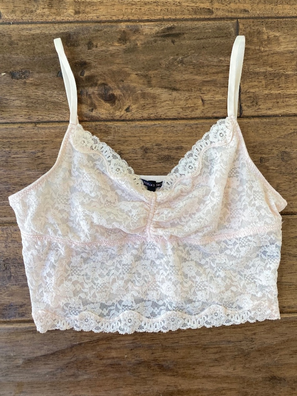 Victoria's Secret Pink Cream Lace Longline Bralette Women's Large Coquette